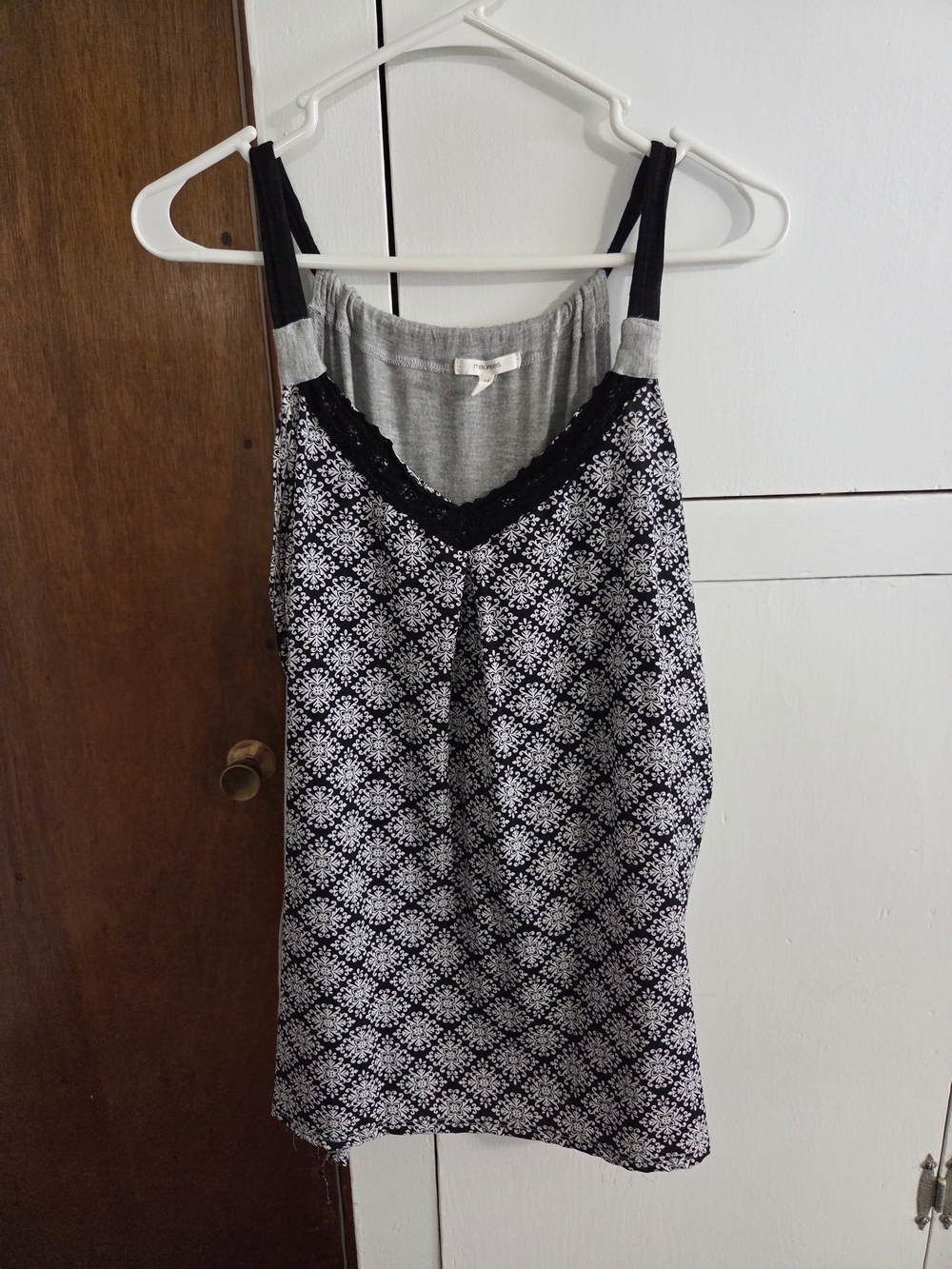 Maurices Black and Gray Floral Lace-Edge Tank
